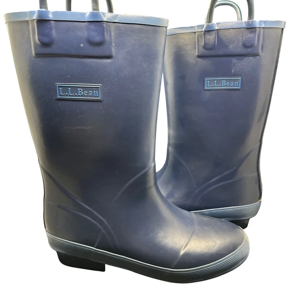 L.L.Bean Kids Navy‎ Blue Rain Boots with Handles Size 3 Childrens